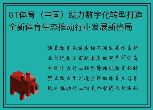6T体育（中国）助力数字化转型打造全新体育生态推动行业发展新格局