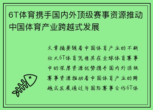 6T体育携手国内外顶级赛事资源推动中国体育产业跨越式发展